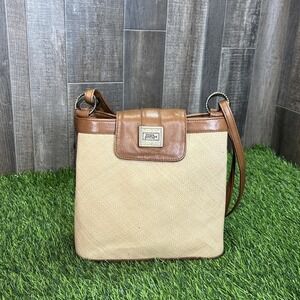 Vintage American Angel Woven Canvas & Leather Crossbody Bag Made In Colombia